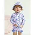 thumbnail image 3 of BULLPIANO Infant Baby Girl One Piece Swimsuit Long Sleeve Jumpsuit Swimwear Newborn Zipper Bathing Suit Swimwear with Hat, 3 of 9
