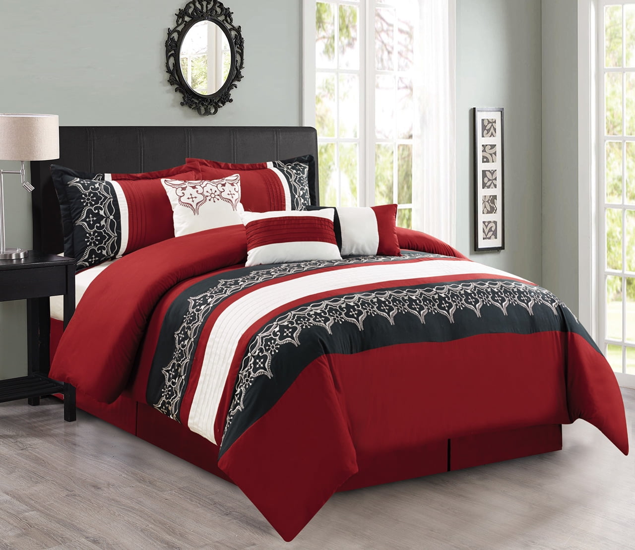 11 Piece Burgundy Black White Bed In A Bag W 600tc Sheet Set