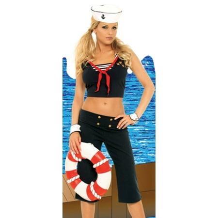 Womens Sexy Cute Adult Blue Navy Sailor Girl Costume Ahoy Matey First Mate Capri Pants Outfit with