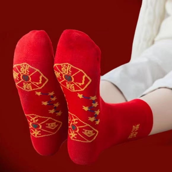 5 pares de calcetines rojos de año Nuevo chino cálido invierno suave transpirable con chinos calcetines bordados suministros de boda para Salvador  calcetines rojos chinos