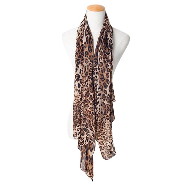 Wartleves Bufanda con estampado de leopardo para mujer, estola de gasa vintage, suave, informal, Harajuku