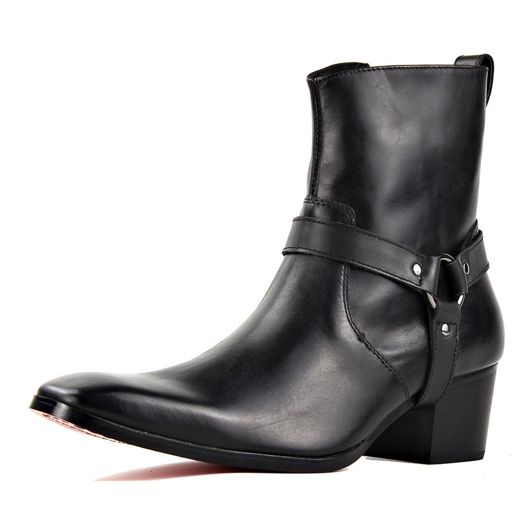 OSSTONE Dress Boots Chelsea Designer Boots for Men Leather Heel JY002-Black-Belt-8 Belt Black - Walmart.com