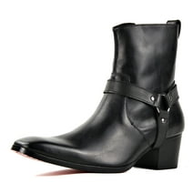 OSSTONE Dress Boots Chelsea Designer Boots for Men Zipper-up Leather Casual Heel Shoes JY002-Black-Belt-7 Belt Black