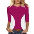 thumbnail image 1 of Camisetas de Manga 3/4 para Mujeres Impresas de Cuello Redondo Top de Moda Casual, Mezcla de Poliéster 95% 5% de Spandex para el Hogar Y el Uso Diario, 1 of 9