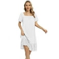 thumbnail image 3 of Xmarks Nightgowns for Women Sexy Sleepshirts Square Neck Short Sleeve Sleepwear Lace Trim Soft Short Night Shirts White M, 3 of 6