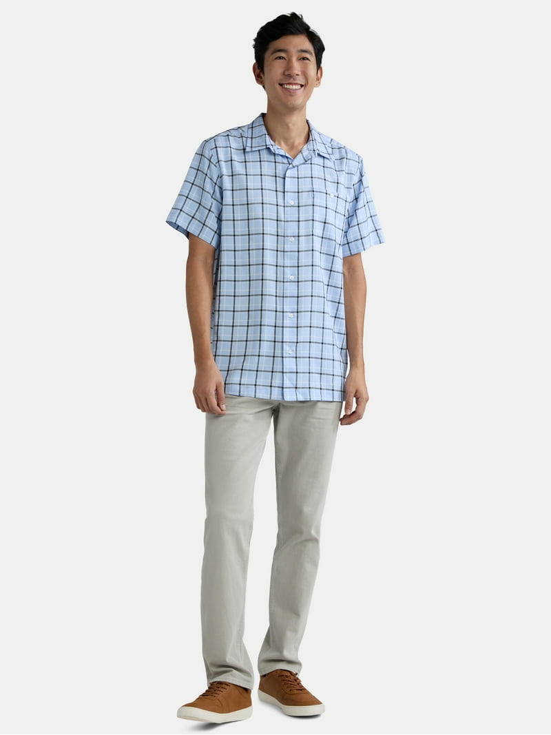 short sleeve microfiber dress shirt George Men's & Big Men's Microfiber Button Up Shirt with Short Sleeves, Sizes S-3XL