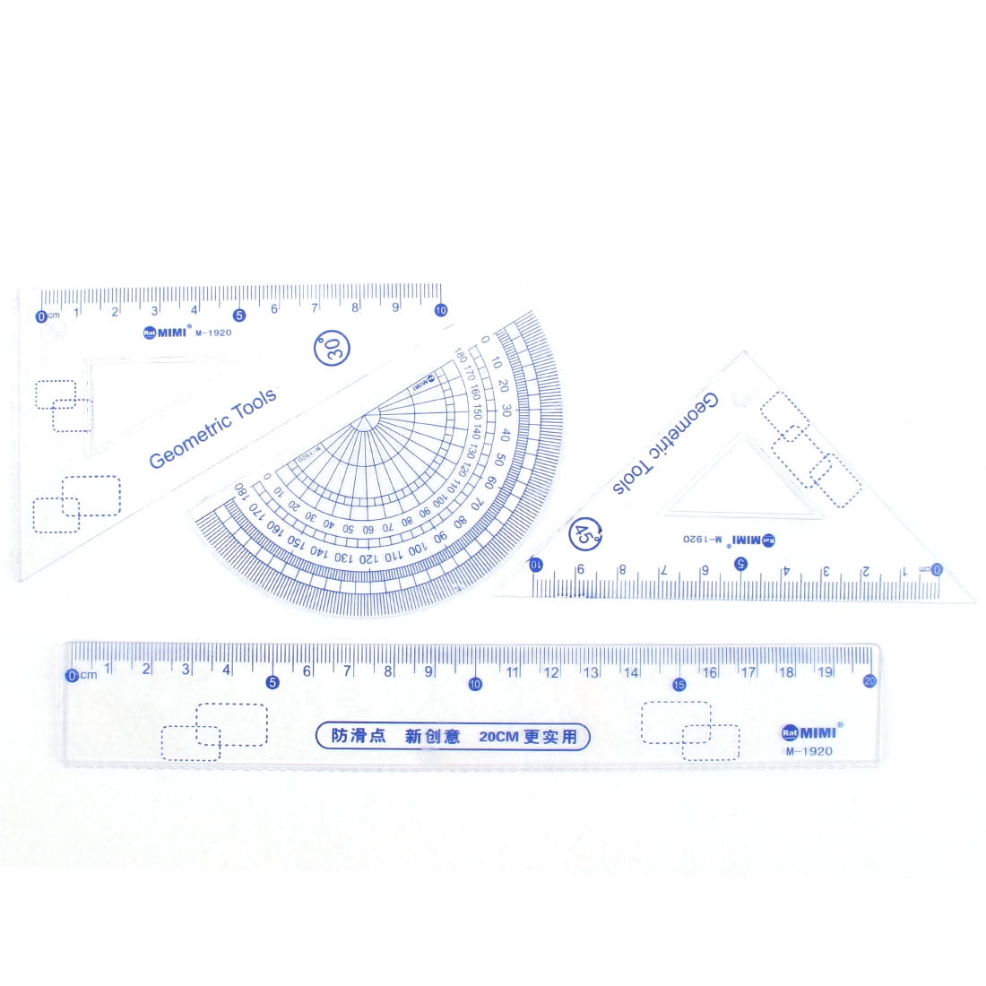 Unique Bargains Plastic Metric Straight Ruler Protractor Combination Measuring Tool Set 4... by