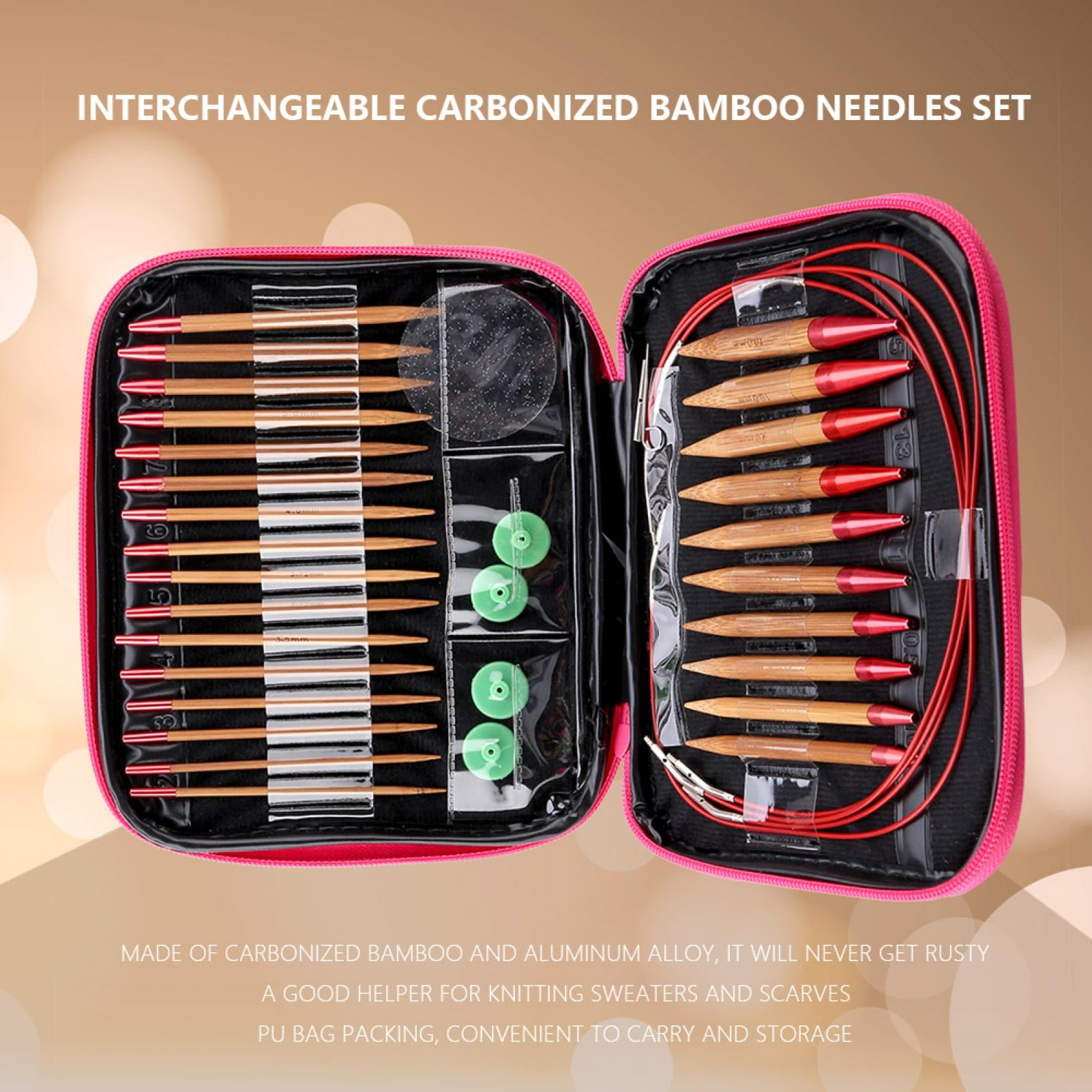 Interchangeable Knitting Needles,Interchangeable Carbonized Bamboo Needles Set Aluminum Circular Knitting Needles Ring Set with Storage Bag
