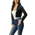 thumbnail image 4 of INSPIRE CHIC Faux PU Leather Jacket for Women's Open Front Long Sleeve Cropped Coat XS Black, 4 of 6