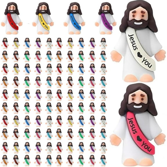 Little Jesus Figures, Mini Jesus Figurines in Bulk, Multicolor Tiny Jesus Figures, Miniature Figurines to Hide and Seek Religious Gifts for Easter Egg Stuffers (30)