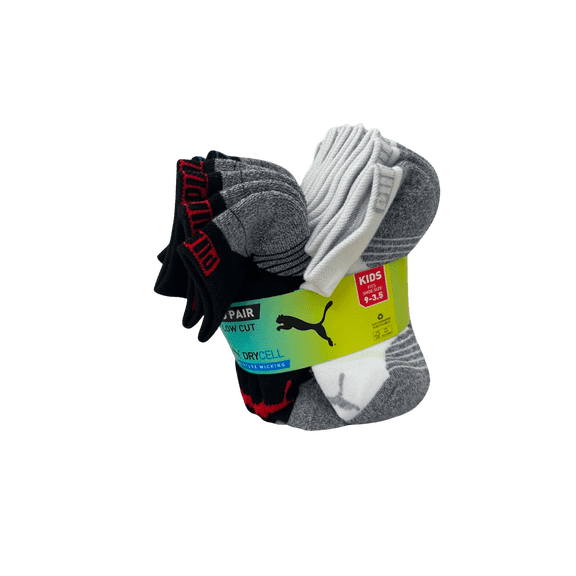 Puma DryCell Kids Socks 10Pk Size 9 to 3.5 Low Cut Moisture Wicking