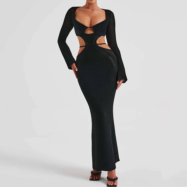 Vestido transparente de punto para mujer, vestido elegante y ajustado, vestido de fiesta de noche elegante