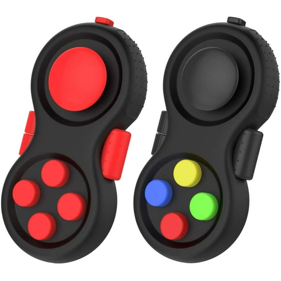Fidget Toys, [2 Pack] Fidget Pad, Stress Reducer Classic Game Controller Pad Anti-Anxiety Focus Hand Shank Toy for ADD, ADHD, Autism Kids and Adults Killing Time, Colorful/Black + Red/Black