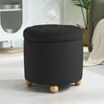 thumbnail image 2 of Round Velvet Storage Ottoman with Reversible Tray Lid, Tufted Upholstered Footrest Stool with Wooden Legs, 2 of 6