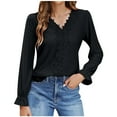 thumbnail image 3 of HVOBTTY Womens Long Sleeve Pullover T Shirt, Fall Tops for Women, Women's Casual Solid Color Hollow Out Floral V Neck T Shirt Black, XXL, 3 of 5