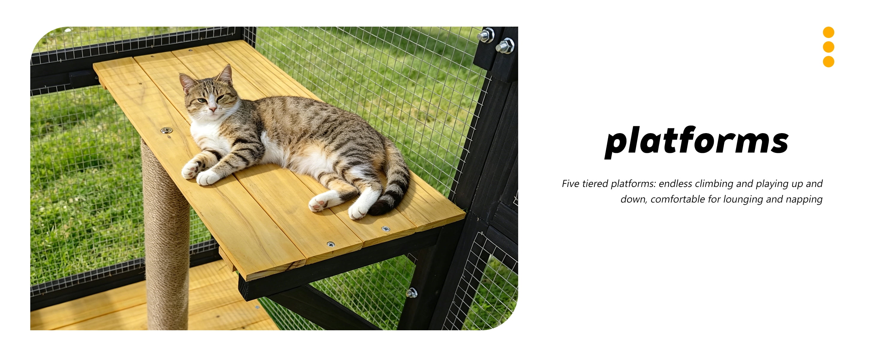 Generic Cat Catio Outdoor Enclosure - Large Wooden Walk-in Cat House - 2 Condos, 5 Platforms, Weatherproof Roof