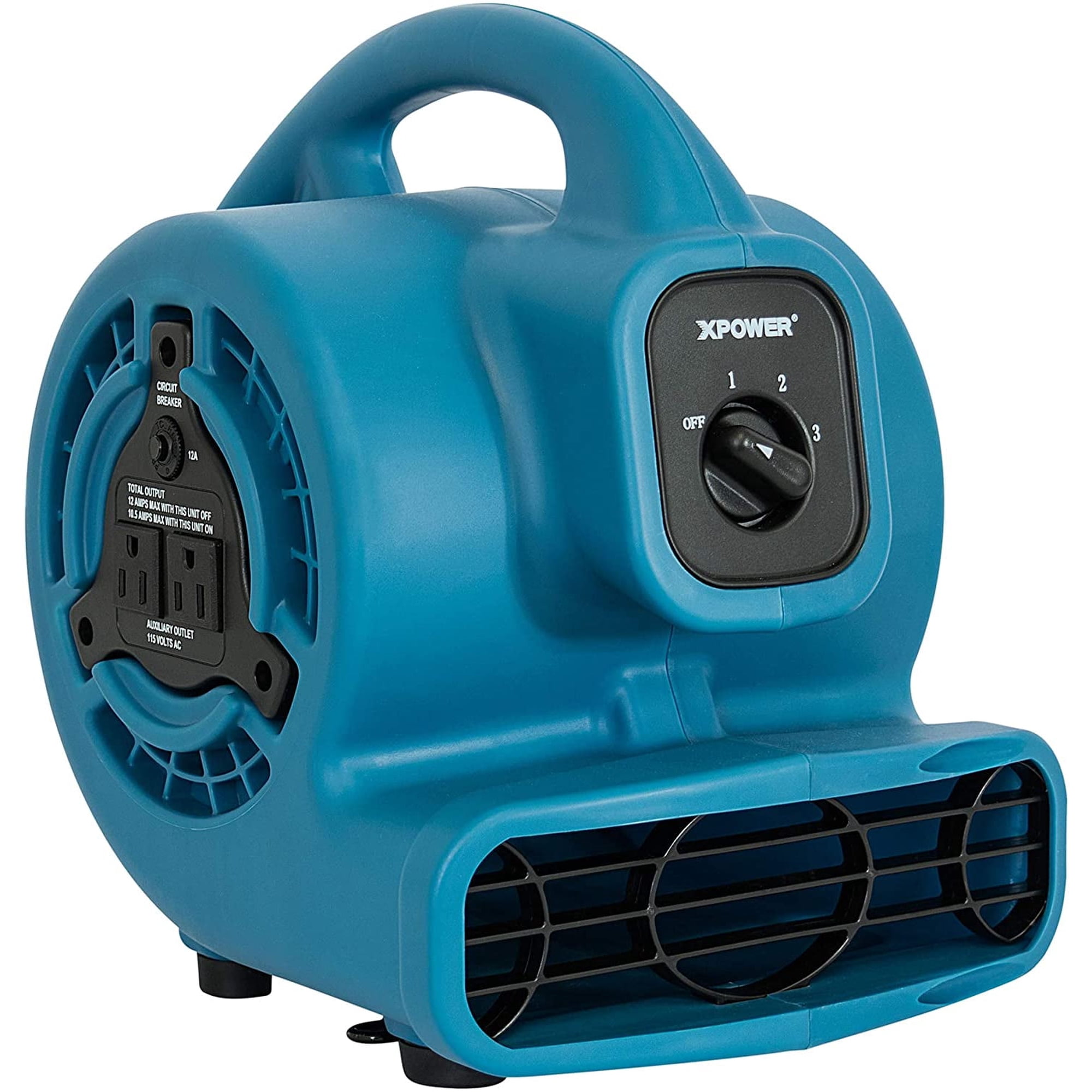 XPOWER P-80A Mini Mighty Air Mover, Utility Fan, Dryer, Blower with Built-in Power Outlets - Blue