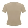 thumbnail image 6 of JIANJIA Spring Tops For Women Summer Solid Color Round Neck Short Sleeve Basic Sexy Trendy Slim Tunic T-shirts Daily-Wear,Beige,M, 6 of 6