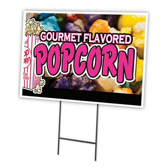 GOURMET FLAVORED POPCORN 12"x16" Yard Sign & Stake outdoor plastic | Advertise Your Business | Stake Included Double Sided Image | Made in The USA
