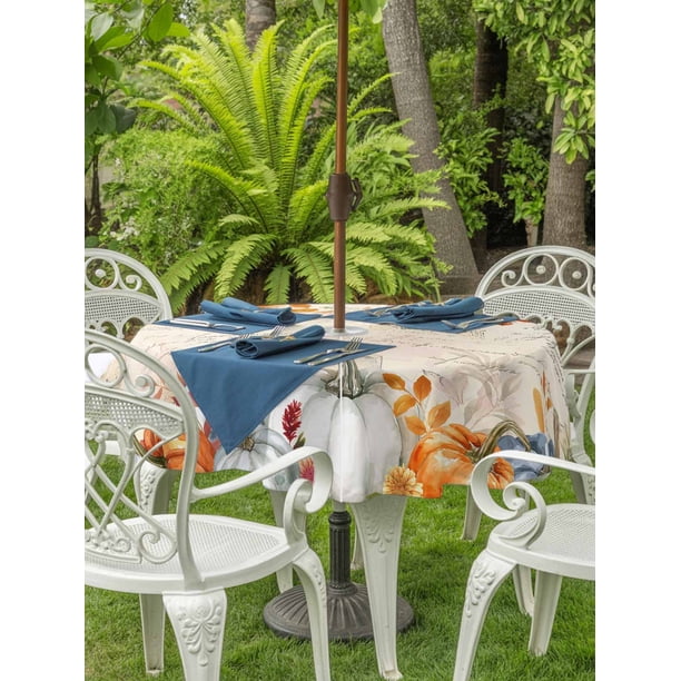 flowered 54 round patio table cover with umbrella hole Square Outdoor Tablecloth 54x54 Inch, Cloth Waterproof Tablecloths Table Cover, Garden/Yard Table Covers with Zipper outdoor dining 54