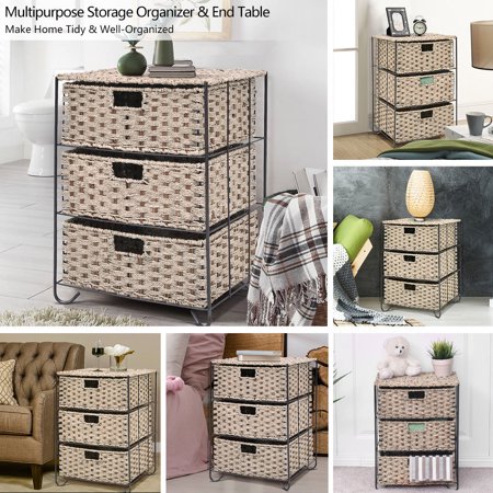 3 Rattan Wicker Storage Drawer Unit Baskets Bin Chest Organizer