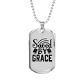 thumbnail image 1 of Saved By Grace Christian Necklace Stainless Steel or 18k Gold Dog Tag 24" Chain, 1 of 8