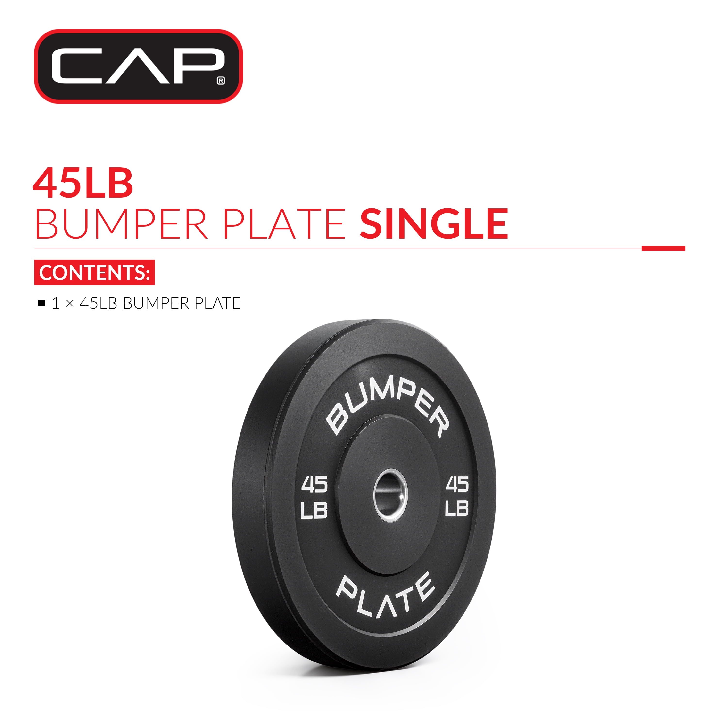 CAP Barbell Olympic Rubber Bumper Plate, SINGLE 45lb