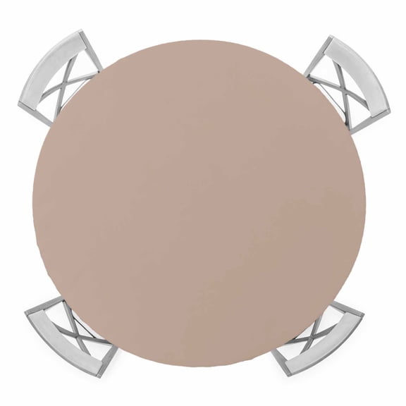 Warm Beige Round Tablecloth for 55-60 Inch Tables, Fitted Table Cover with Elastic Edge, Solid Color Farmhouse Beige Waterproof Outdoor Table Cloth Protector for Patio Garden Dinner Picnic