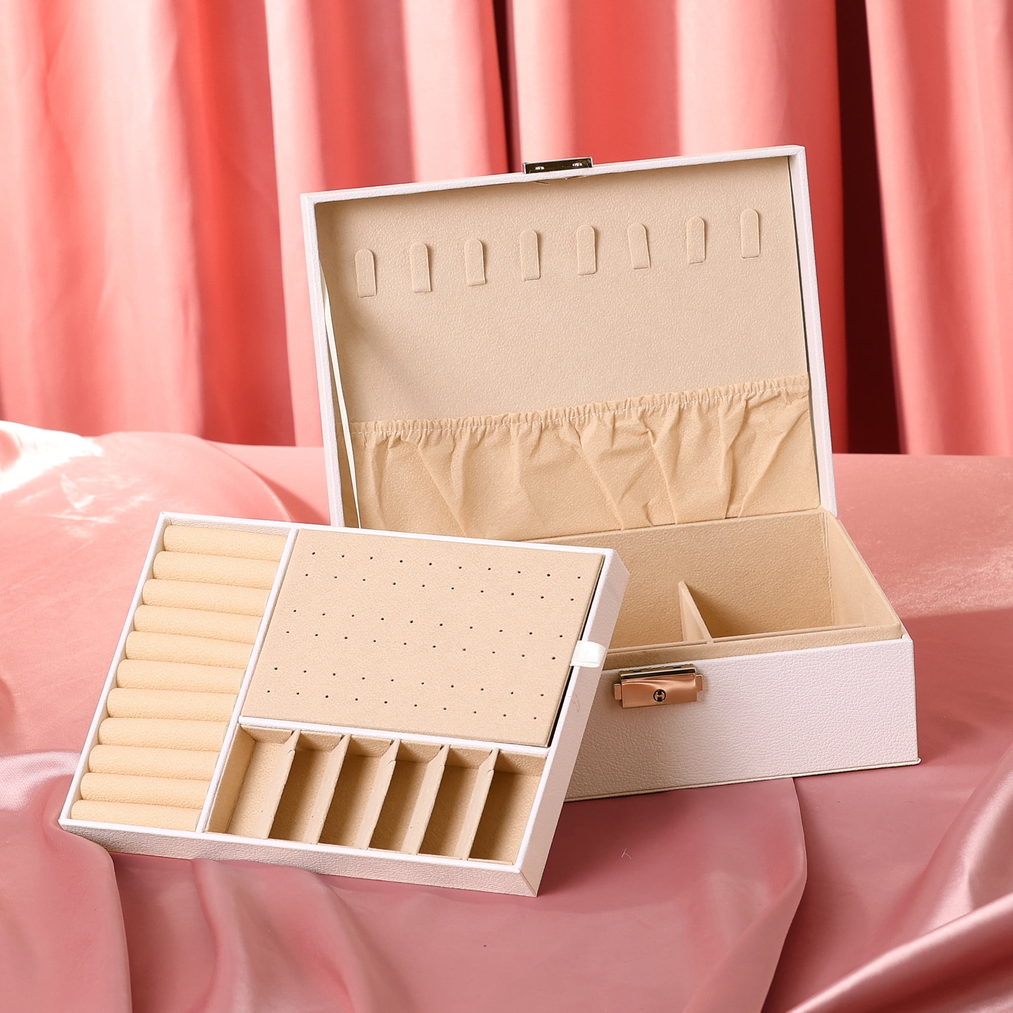 Unique Bargains Jewelry Box Small PU Leather Jewelry Organizer Case Storage Display Holder White