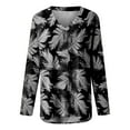 thumbnail image 3 of ZMHEGW Womens T Shirts Loose V Neck Flower Printed Long Sleeve Printed T-Shirts For Women Trendy Top, 3 of 4