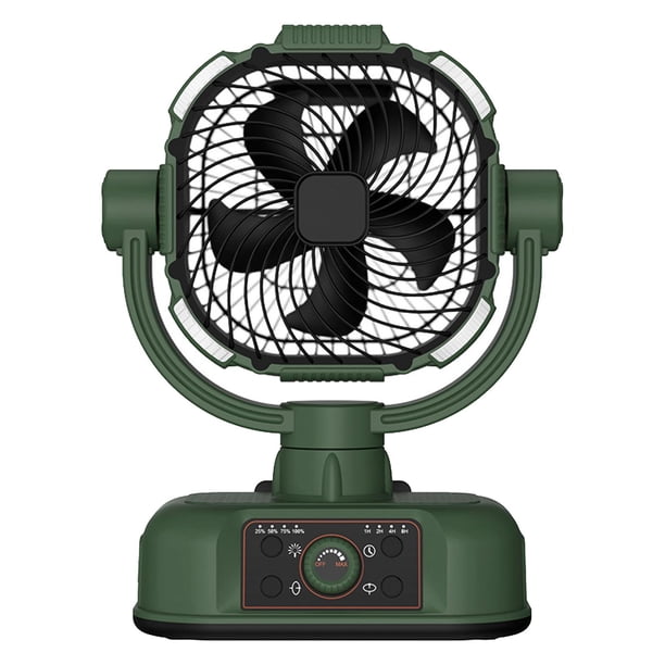 Ventilador de Camping con luces LED, lámpara de escritorio para tienda de campaña, ventilador Personal, ventilador portátil recargable para Camping, Verde