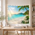 thumbnail image 5 of Palm Beach with Orchids Over Turquoise Water, Serene Digital Art for Beach Lovers, Golden Hour Decor, Housewarming Gift, Tapestry Wall Hanging for Bedroom and Living Room, 5 of 7