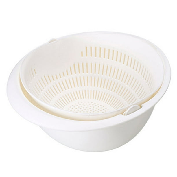Cesta escurridora doble: material PP, diseño hueco, apilable, gran capacidad para lavar frutas, verduras y fideos en la cocina