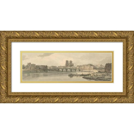 Thomas Girtin 24×11 Gold Ornate Framed and Double Matted Museum Art Print Titled – A View of the Pont De La Tournelle and Notre Dame Taken from the Arsenal (1802)