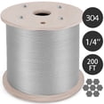 thumbnail image 1 of VEVOR 304 Stainless Steel Cable 1/4 Inch 7 X 19 Steel Wire Rope 200Feet Steel Cable for Railing Decking DIY Balustrade(1/4 Inch-200Feet), 1 of 9