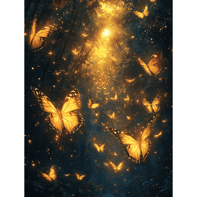 Qisvanset 12x16 Inch Moonlit Forest Butterfly Canvas Wall Art, Mystical Fantasy Nature Wall Art Home Decoration
