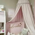 thumbnail image 6 of Kids Bed Canopy with PomPom Cotton Canopy for Crib Baby Girl Netting Cover Canopy Crib Curtain Reading Nook Hanging Tent Nursery Play Game Castle House Decoration - Pink, 6 of 7