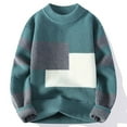 thumbnail image 2 of TFEOQRY Men's Color Block Crewneck Sweater Ribbed Knitted Long Sleeve Loose Pullover Fall Winter Warm Tops Green, 2 of 3