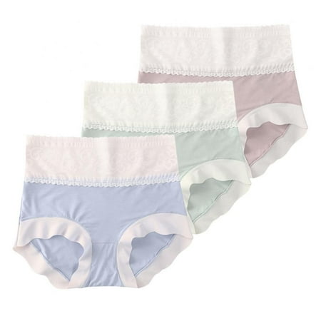 

3-Pack Womens Sexy Lace Underwear Modal Panties High Waist Floral Full Coverage Seamless Briefs Underpants