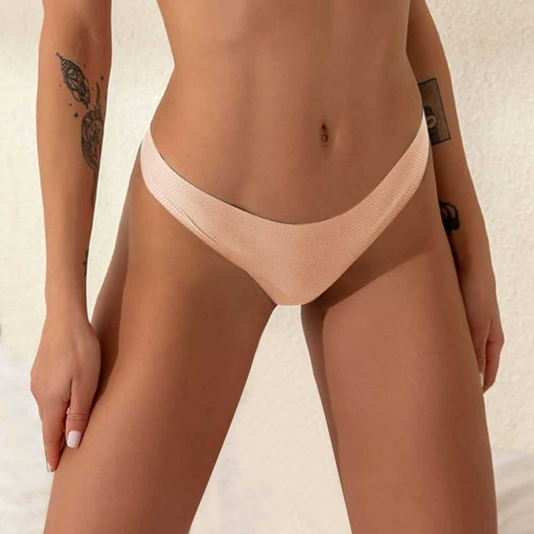 HUPOM Seamless Panties For Women Girls Underwear High Waist Leisure None  Elastic Waist Beige XS