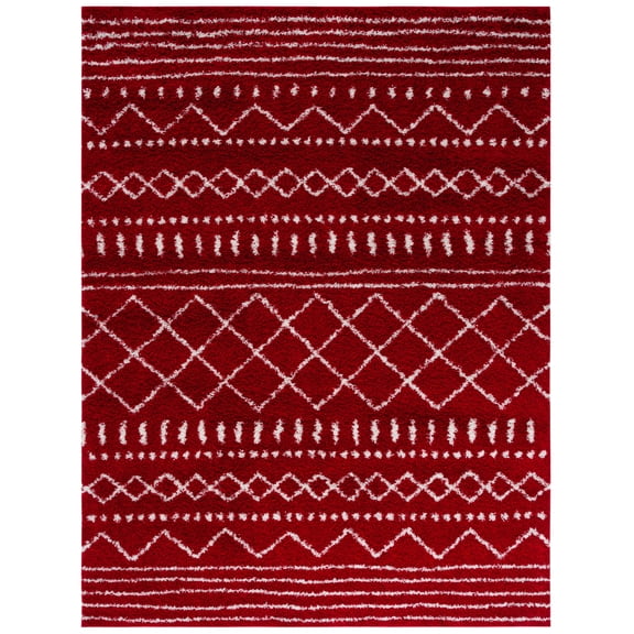 SAFAVIEH Arizona Teagan Geometric Shag Area Rug, Red/Ivory, 8' x 10'