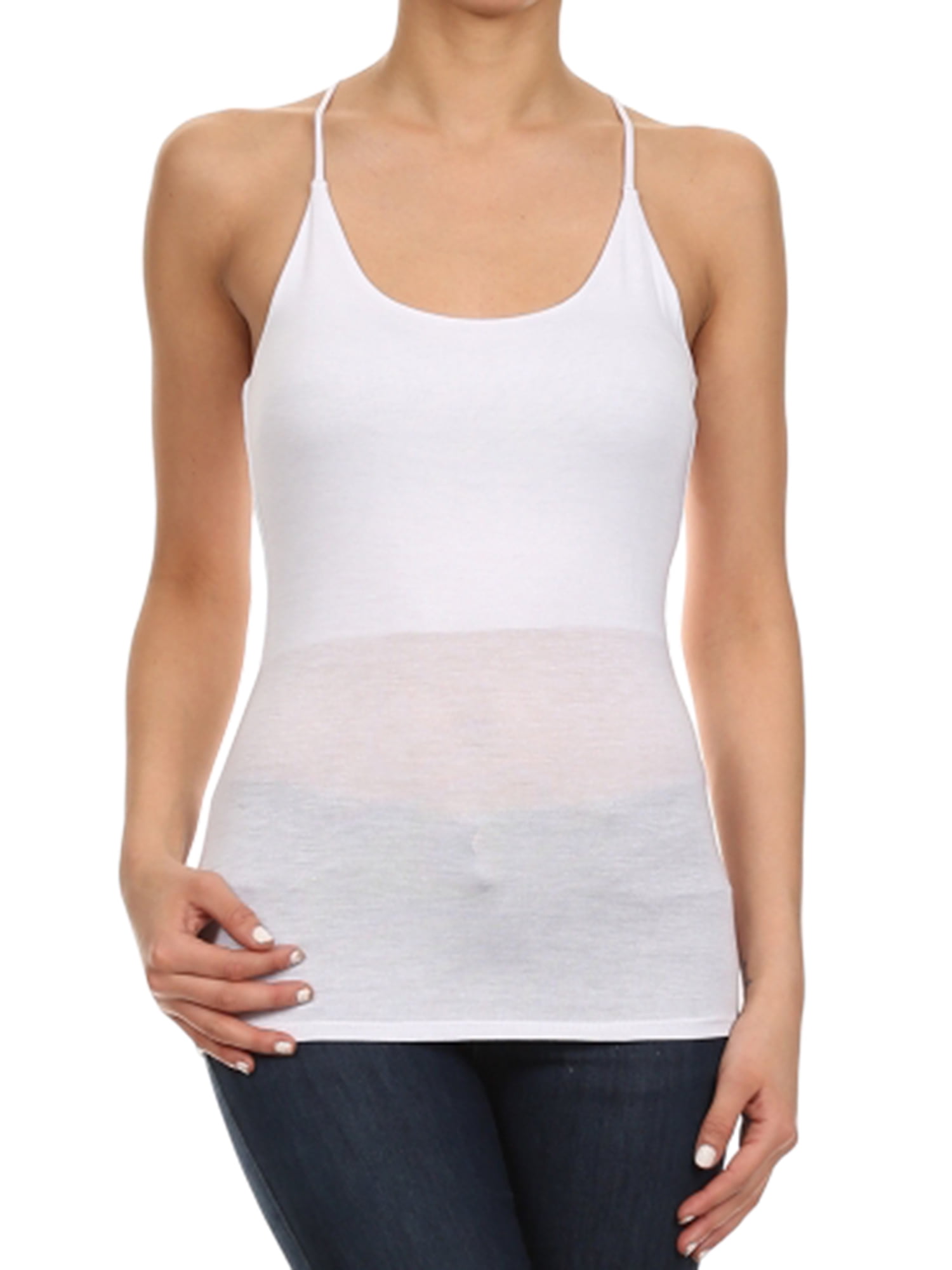 Imagenation Solid Racerback Built in Bra Layer Tank Top, Small, White ...