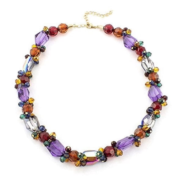 Colorful Glass Bead Statement Necklace - Multi-Color Crystal Beaded Collar for Women Jewelry Necklace Women