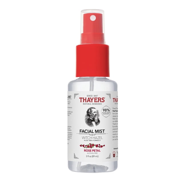 Tónico facial de hamamelis sin alcohol Thayers con aloe vera, pétalo de rosa, calmante e hidratante, para todo tipo de piel, tamaño de prueba, 3 onzas