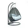 thumbnail image 5 of LeisureMod 2 Person Wicker Egg Chair Outdoor Indoor Bedroom Patio Hanging Lounge Swing Hammock Chairs with Black Stand and UV Resistant Cushions (Light Grey), 5 of 11