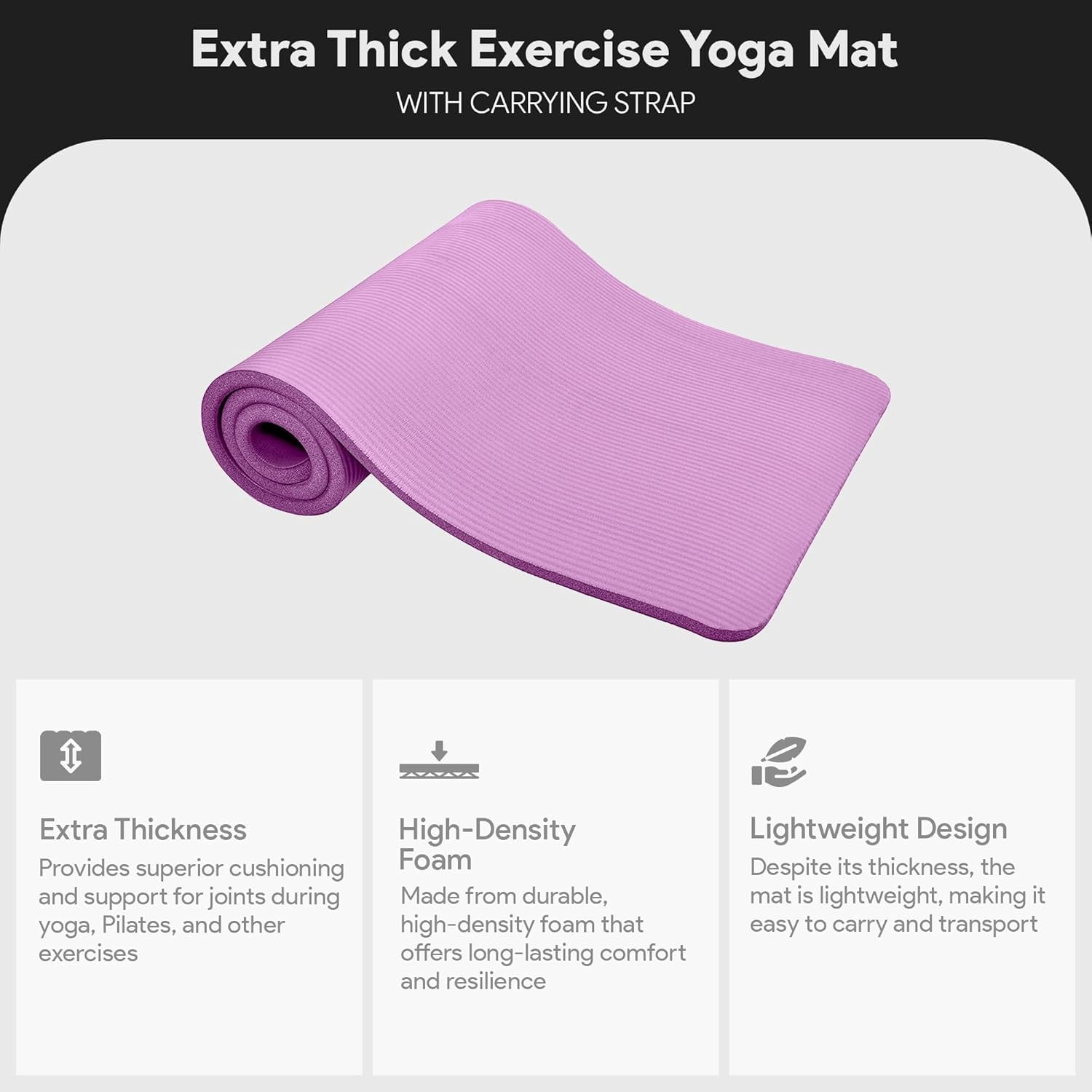 JessieMal Yoga Mat, 1-Inch Extra Thick High Density Exercise Mat, Anti-Tear Exercise Yoga Mat with Carrying Strap, Suitable for Various Yoga Exercises, Multiple Colors