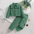 thumbnail image 2 of CONYUMN Clearance Sale! Girls 2Pcs Set Kids Girls Harajuku Fall Set Solid Color Long Sleeve Denim Jacket Long Pants Two Pc Set Back To School Outfits for Girls 10-12 (Green,7T), 2 of 6