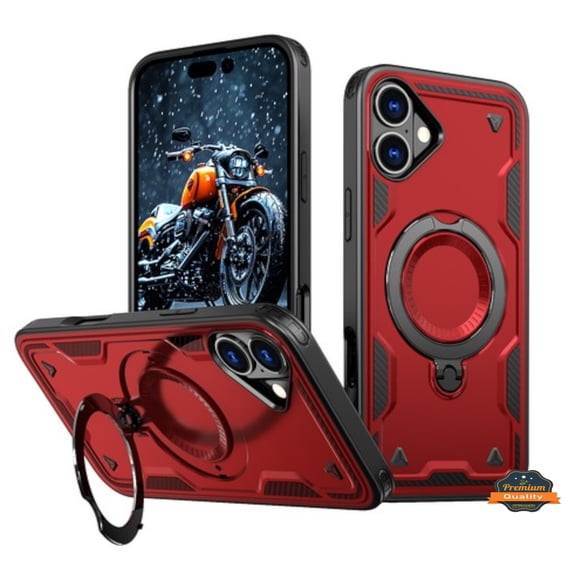 Xpression Phone Case For Apple iPhone 16 Plus (6.7") Ring Holder Case, Military-Grade Shockproof Protective Cover with Magnetic Kickstand [Compatible with Magsafe], Red