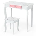 thumbnail image 4 of Costway  Set mesa tocador y taburete para niños, mesa maquillaje con espejo tripartido para niños, cajón, con imprenta de estrellas, set tocador falso con mesa y parte superior desmontable (blanco), 4 of 4