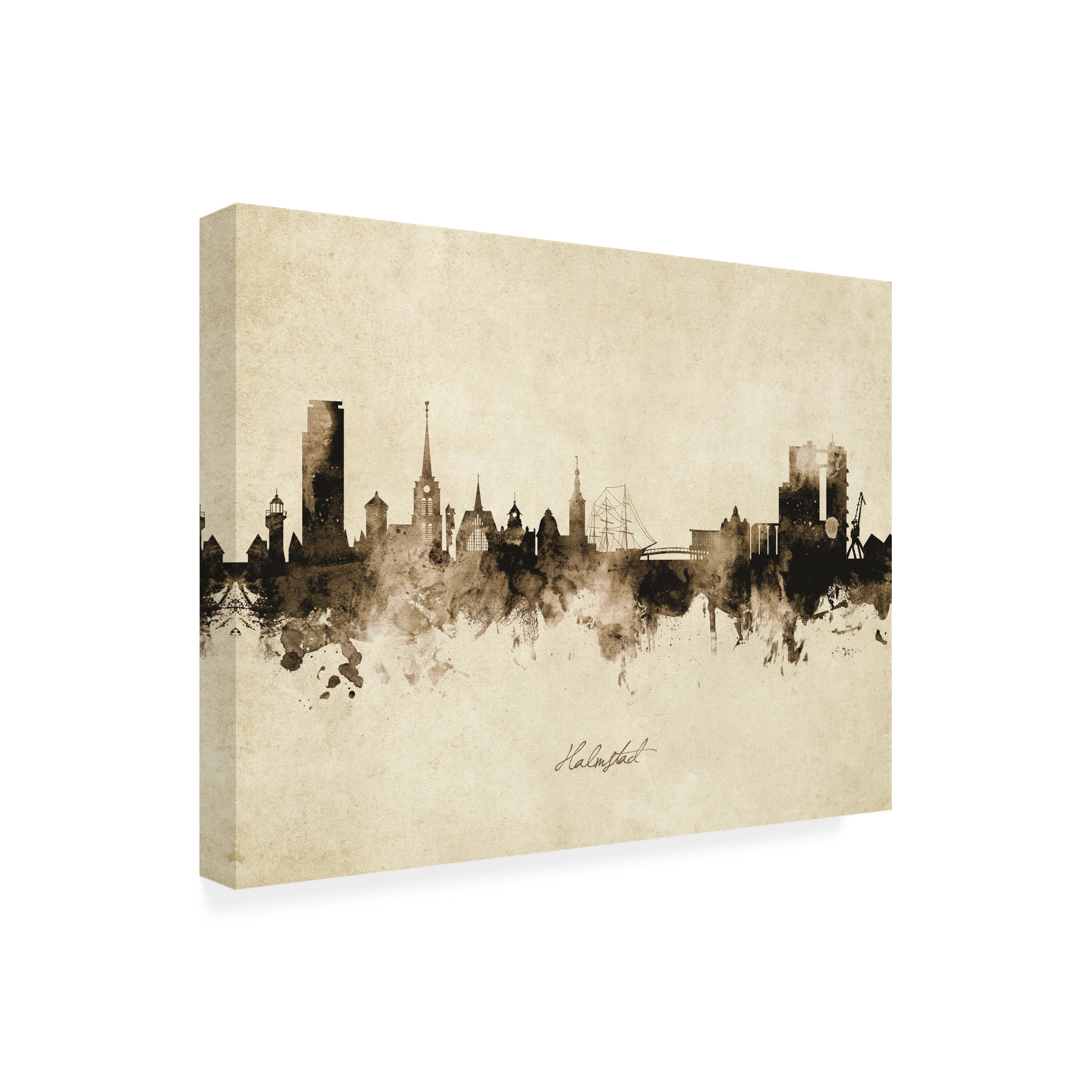 Michael Tompsett 'Halmstad Sweden Skyline Vintage' Canvas Art